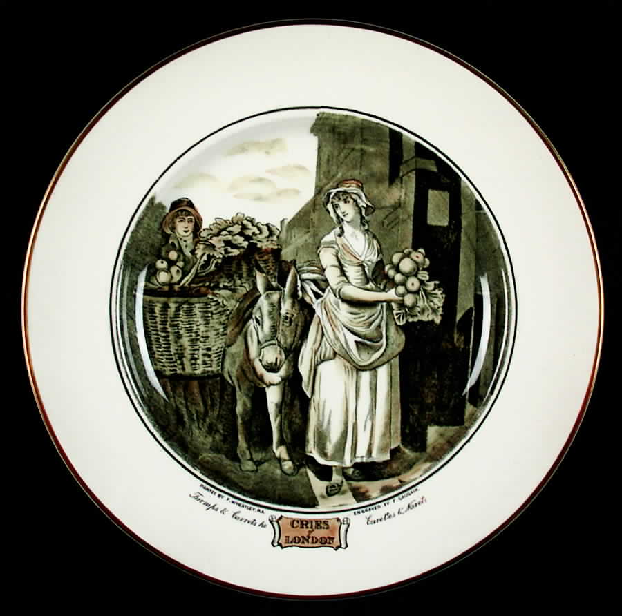 Cries of London (Bl & W Scenes, Cream Rim) Luncheon Plate by Adams China-1