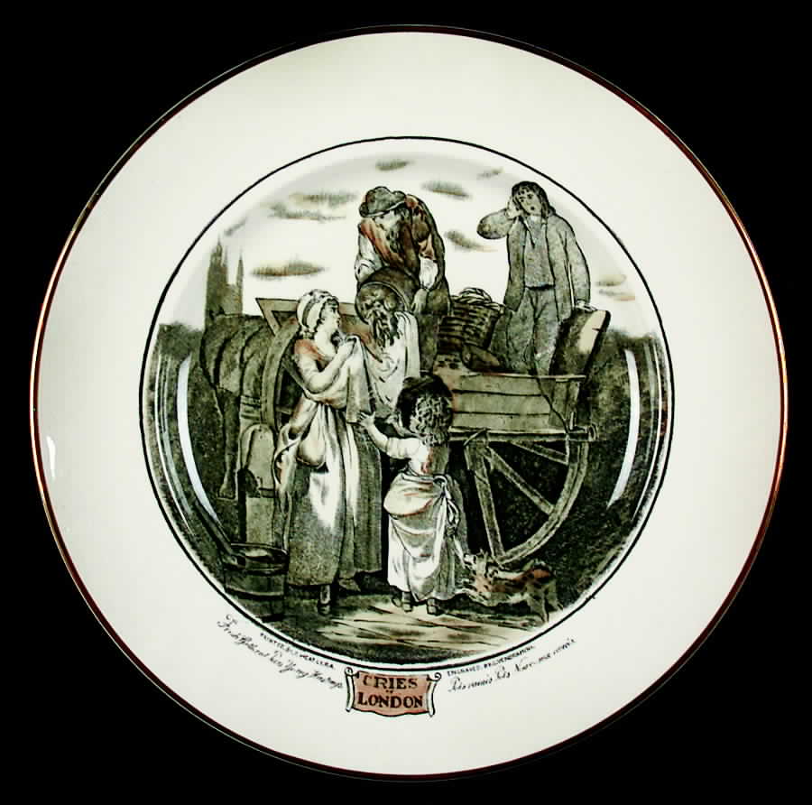 Cries of London (Bl & W Scenes, Cream Rim) Luncheon Plate by Adams China-1