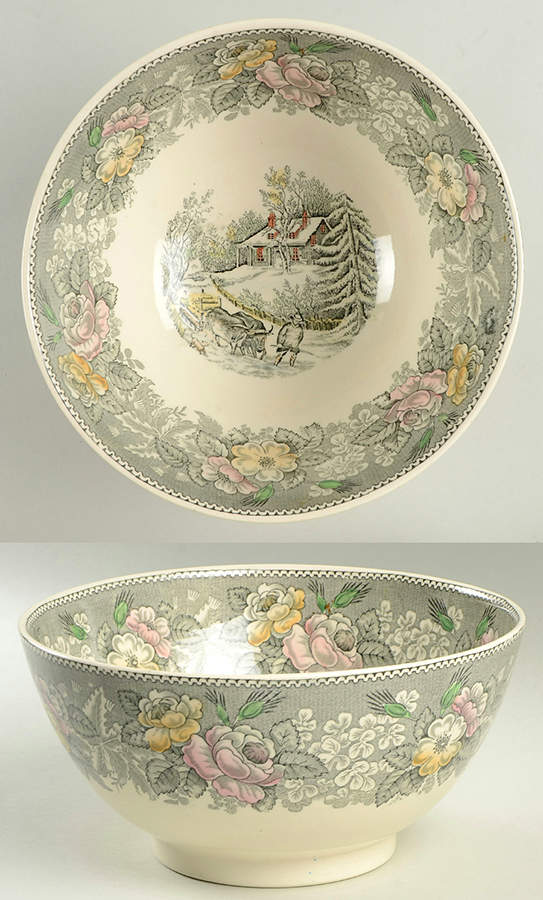 Currier & Ives Gray, Multicolor 8" Salad Serving Bowl by Adams China-1