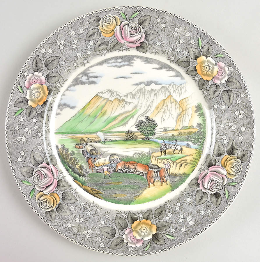 Currier & Ives Gray, Multicolor Dinner Plate by Adams China-1