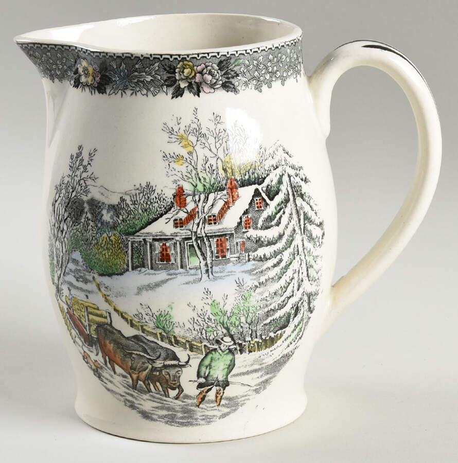 Currier & Ives Gray, Multicolor 28 Oz Pitcher by Adams China-1