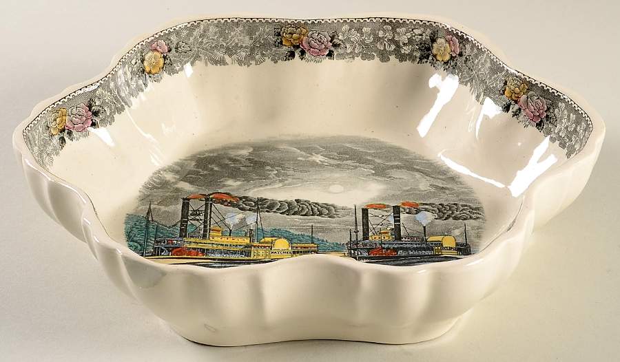 Currier & Ives Gray, Multicolor 10" Melon Bowl by Adams China-1