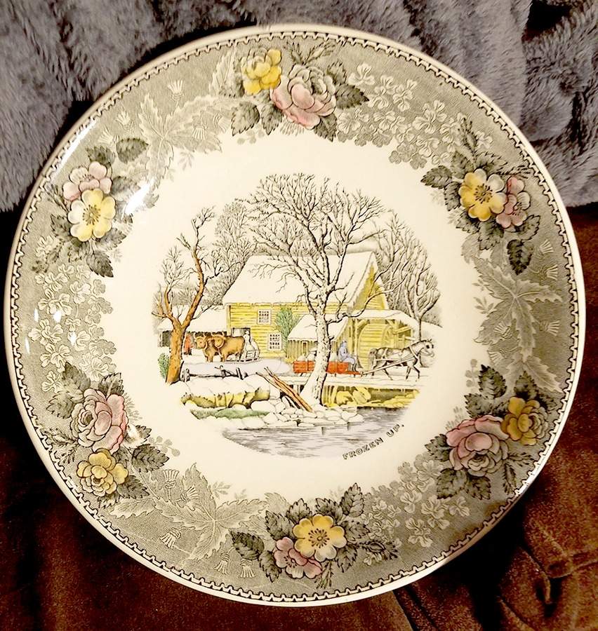 Currier & Ives Gray, Multicolor Dinner Plate by Adams China-1