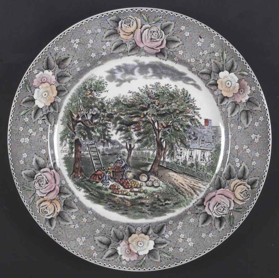Currier & Ives Gray, Multicolor Dinner Plate by Adams China-1
