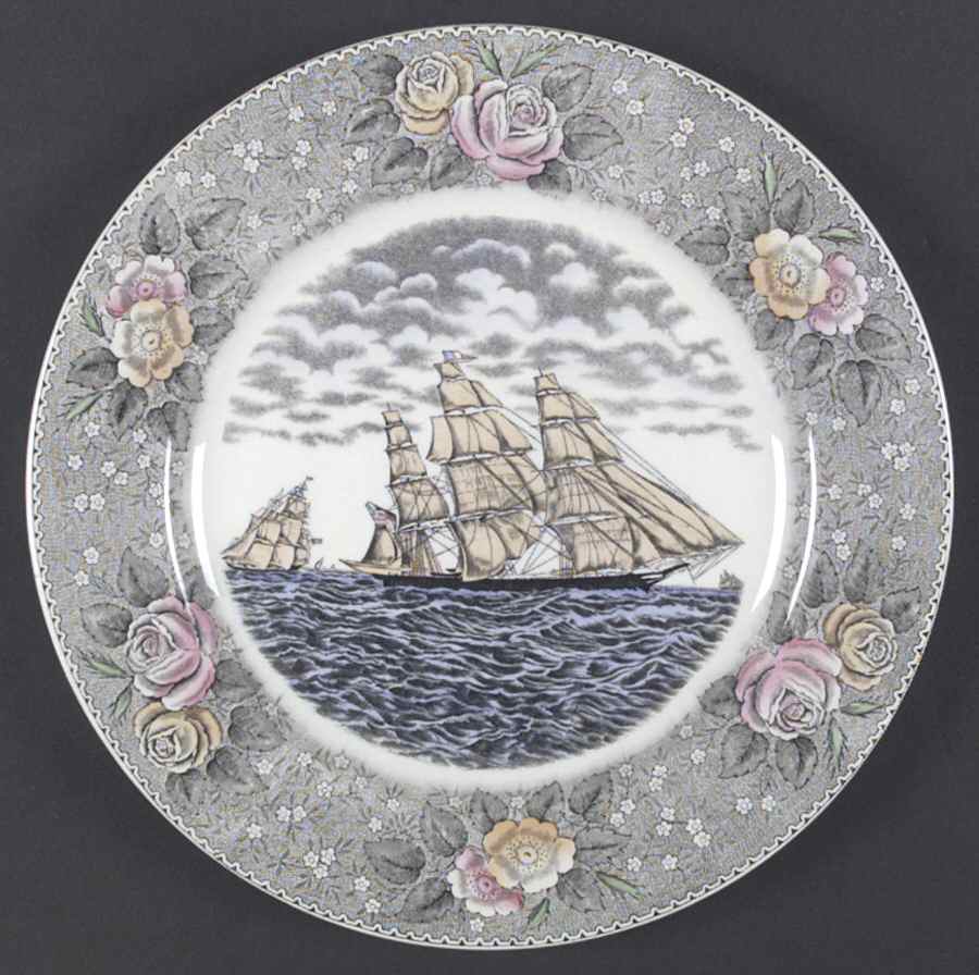 Currier & Ives Gray, Multicolor Dinner Plate by Adams China-1