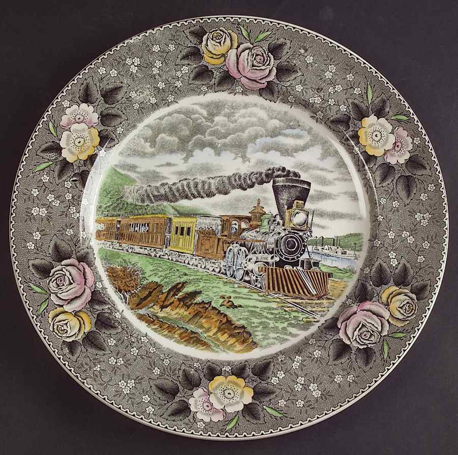 Currier & Ives Gray, Multicolor Dinner Plate by Adams China-1