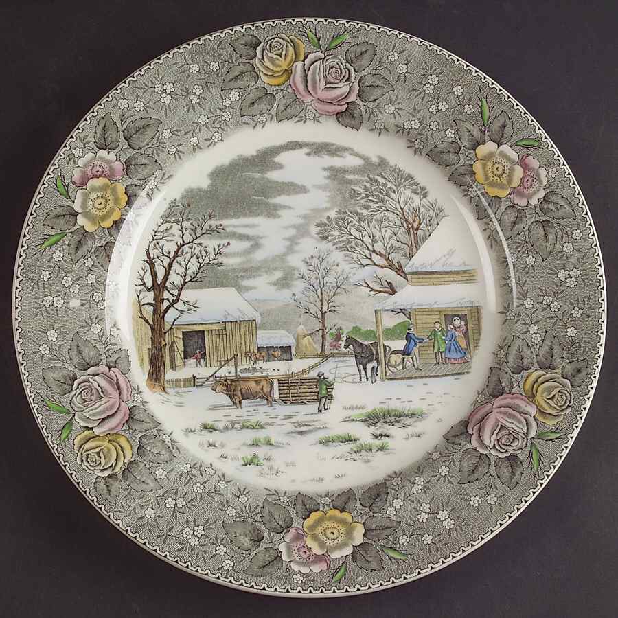 Currier & Ives Gray, Multicolor Dinner Plate by Adams China-1
