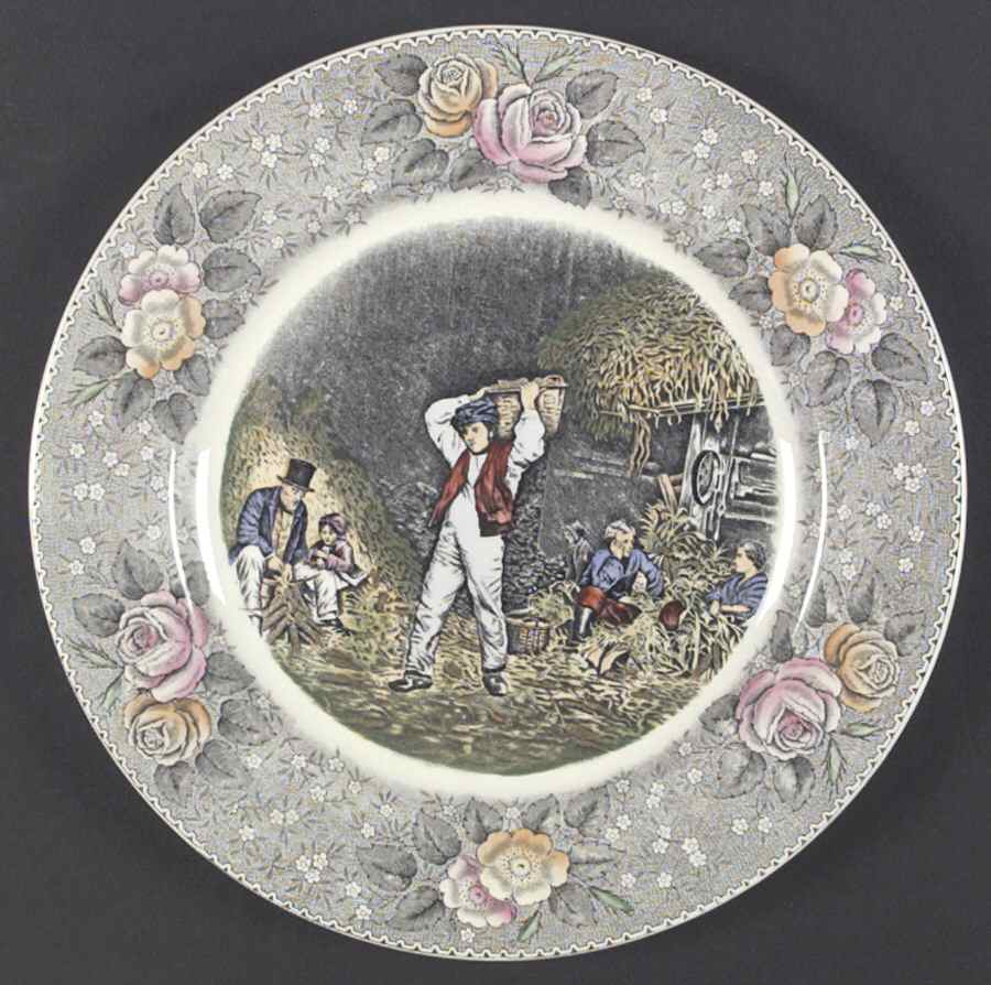 Currier & Ives Gray, Multicolor Dinner Plate by Adams China-1