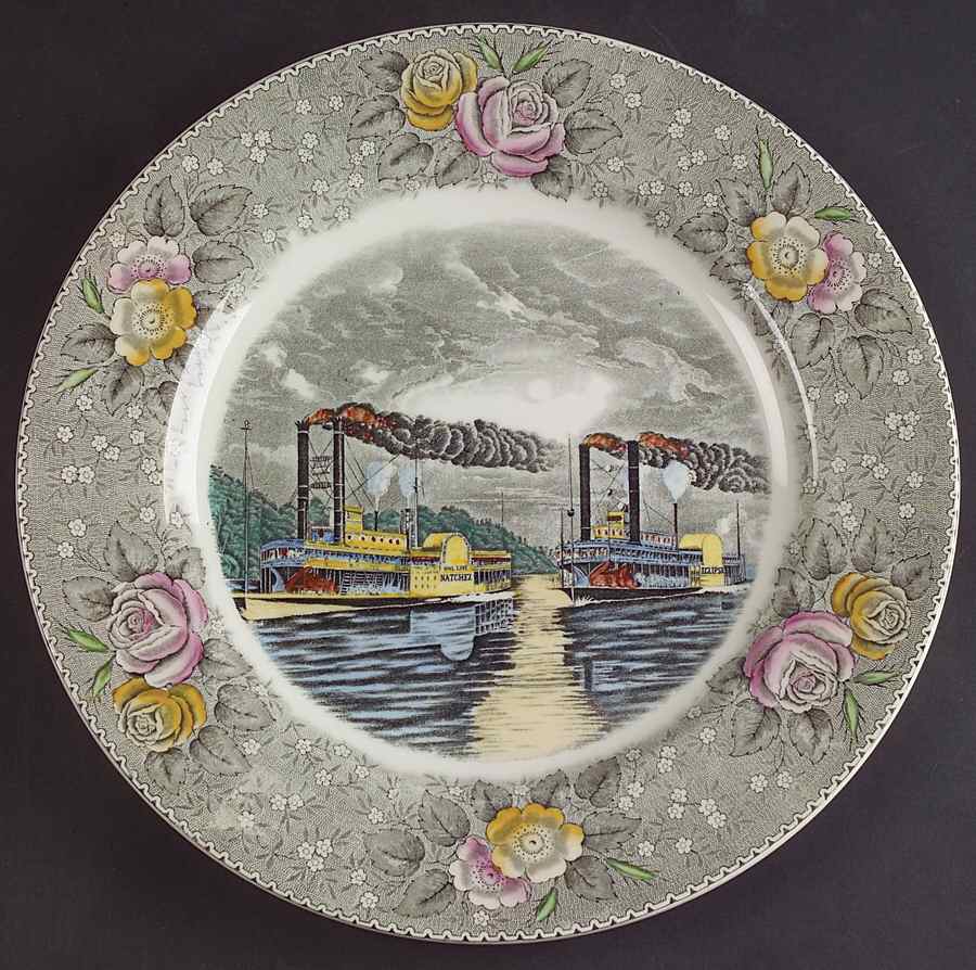 Currier & Ives Gray, Multicolor Dinner Plate by Adams China-1
