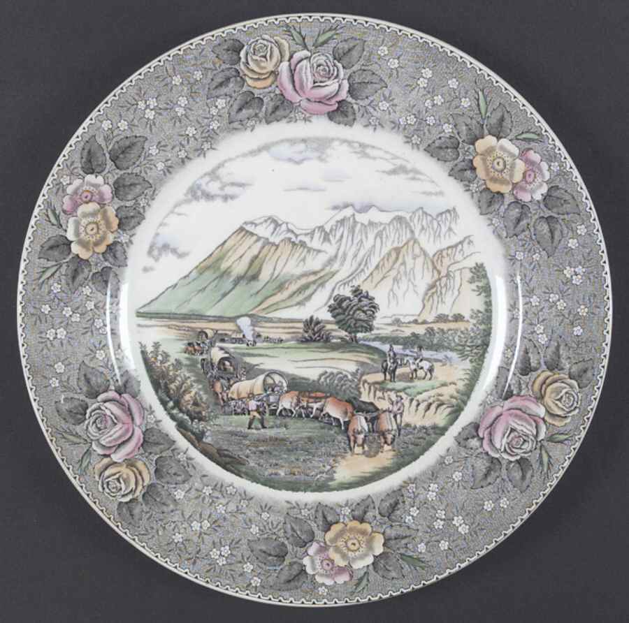 Currier & Ives Gray, Multicolor Dinner Plate by Adams China-1