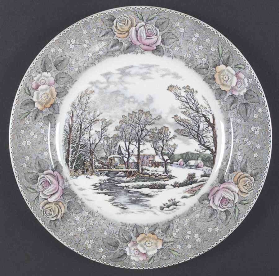 Currier & Ives Gray, Multicolor Dinner Plate by Adams China-1