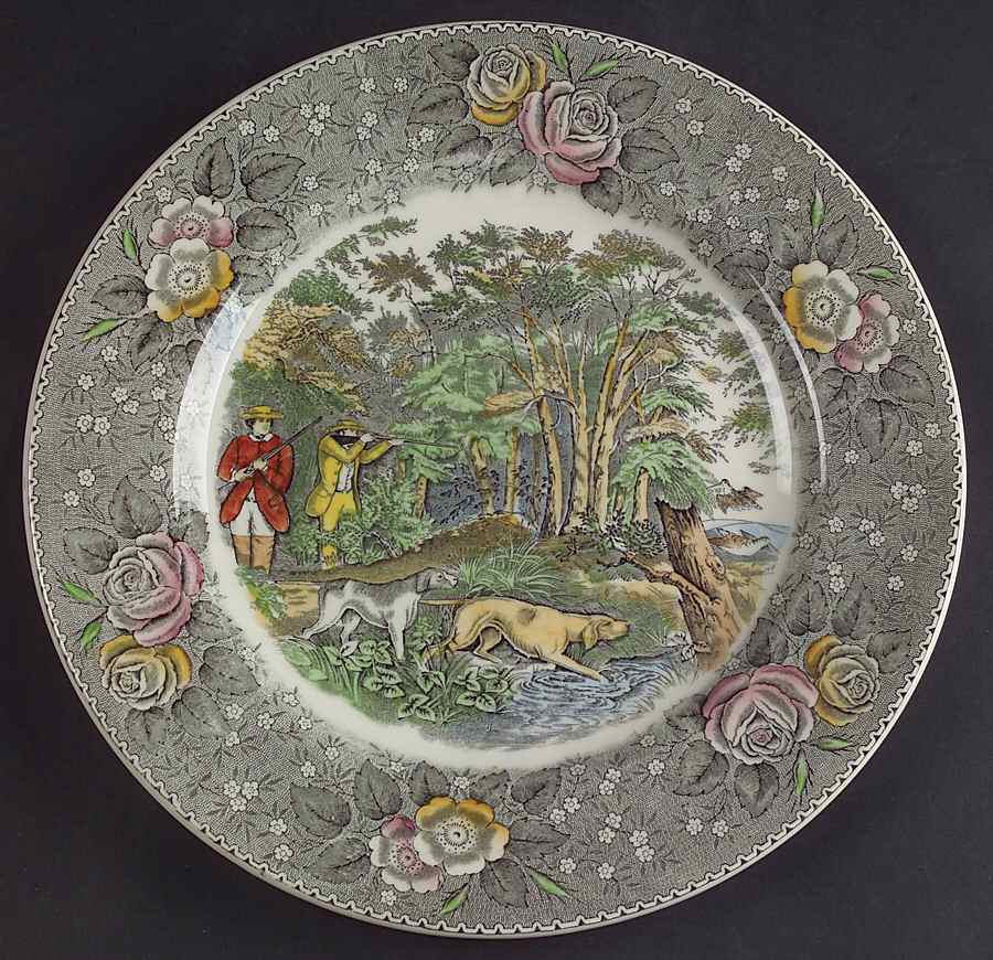 Currier & Ives Gray, Multicolor Dinner Plate by Adams China-1