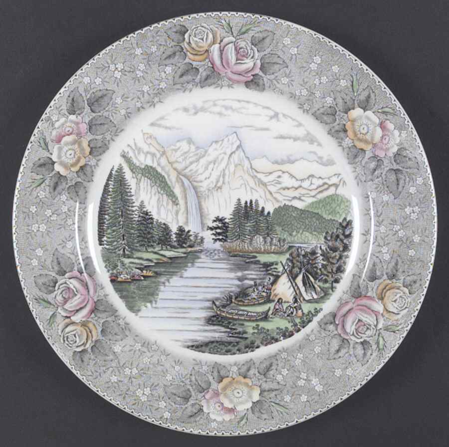 Currier & Ives Gray, Multicolor Dinner Plate by Adams China-1