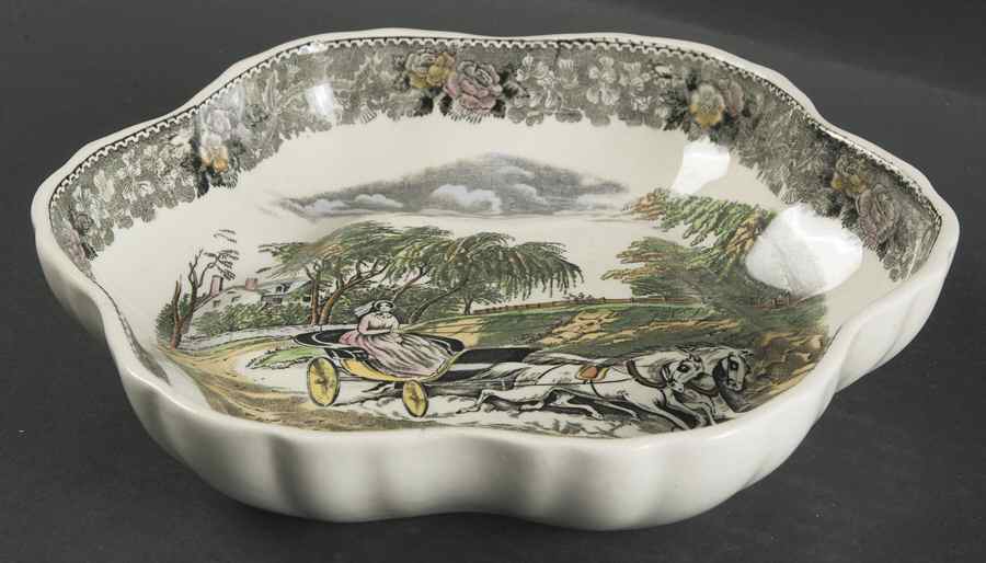 Currier & Ives Gray, Multicolor Melon Bowl 8" by Adams China-1