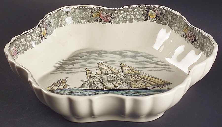 Currier & Ives Gray, Multicolor 9" Melon Bowl by Adams China-1