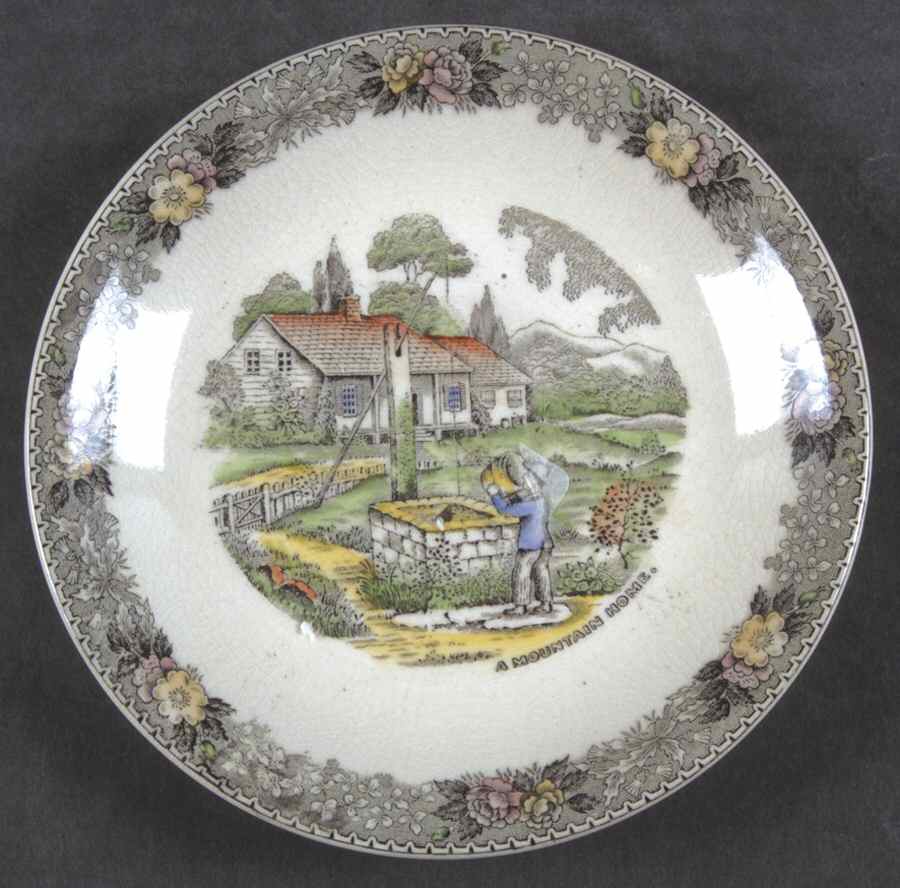 Currier & Ives Gray, Multicolor Saucer by Adams China-1