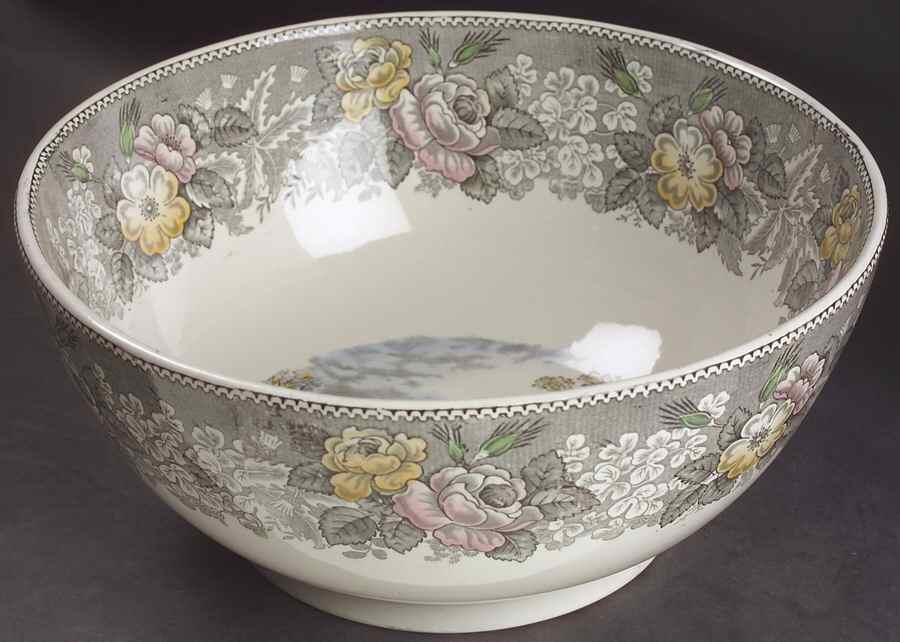 Currier & Ives Gray, Multicolor 11" Large Salad Serving Bowl by Adams China-1