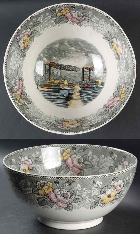 Currier & Ives Gray, Multicolor 9" Salad Serving Bowl by Adams China-1