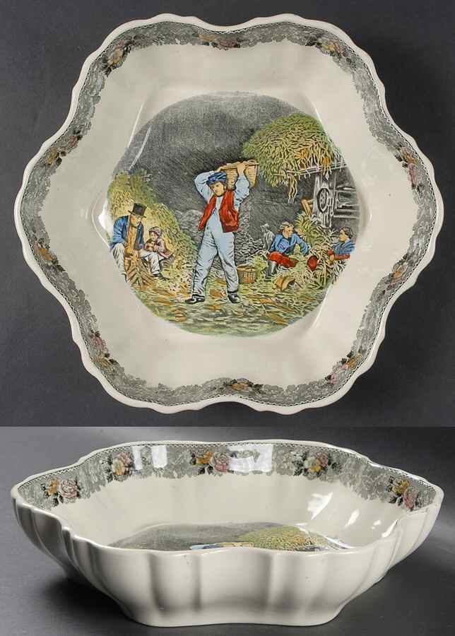 Currier & Ives Gray, Multicolor 10" Melon Bowl by Adams China-1