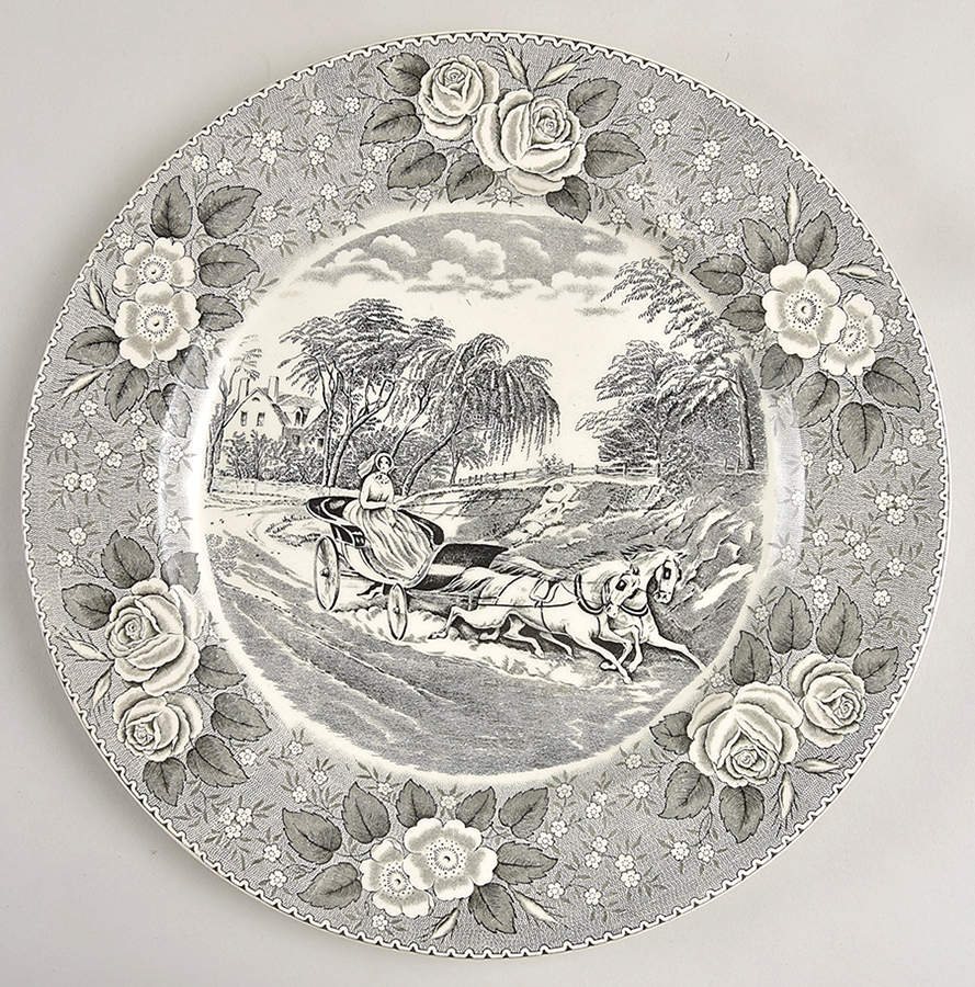 Currier & Ives Black Dinner Plate by Adams China-1