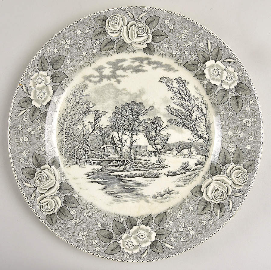 Currier & Ives Black Dinner Plate by Adams China-1