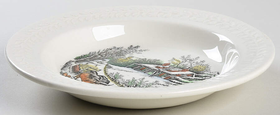 Currier & Ives (Raised Border, Cream Body) Rim Soup Bowl by Adams China-1