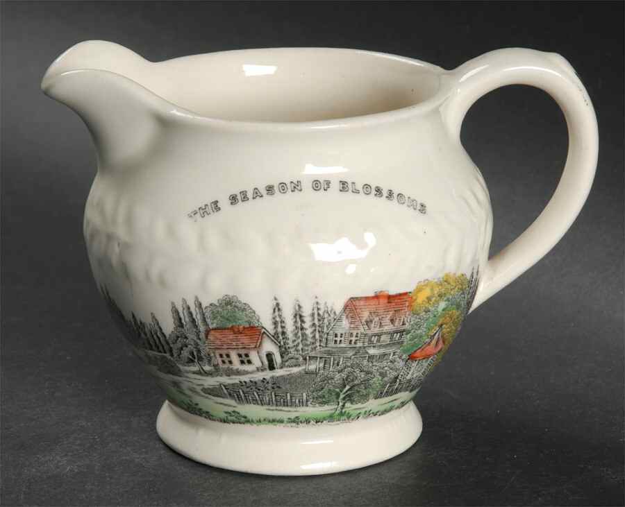 Currier & Ives (Raised Border, Cream Body) Creamer by Adams China-1