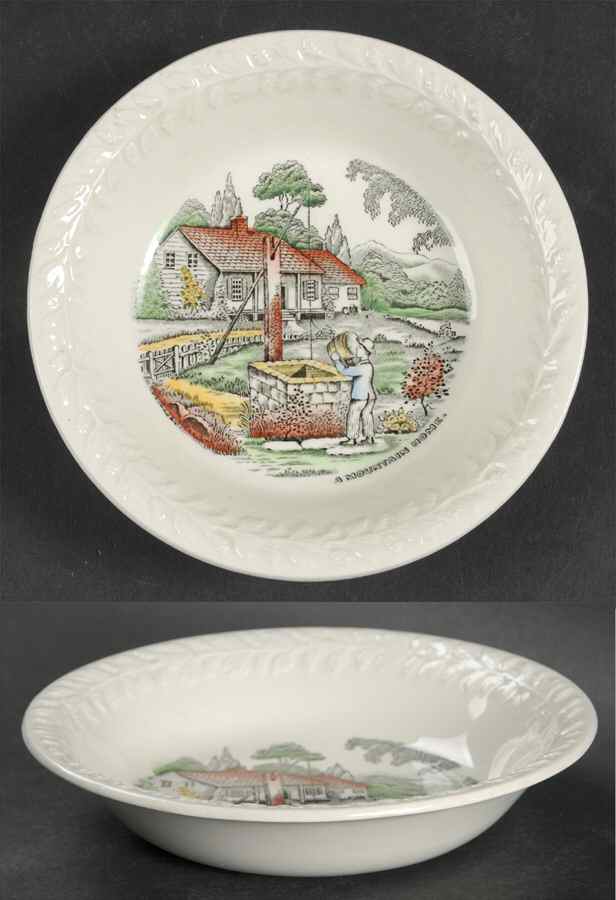 Currier & Ives (Raised Border, Cream Body) Fruit/Dessert (Sauce) Bowl by Adams China-1