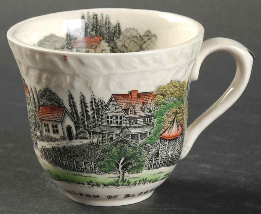 Currier & Ives (Raised Border, Cream Body) Flat Demitasse Cup by Adams China-1