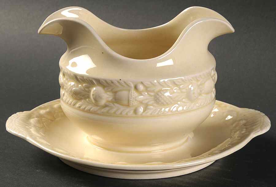 Della Robia Cream (Titian Ware) Gravy Boat with Attached Underplate by Adams China-1