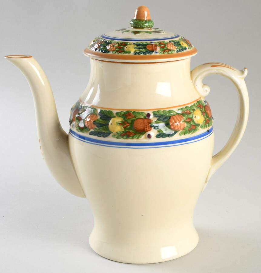 Della Robia Multicolor on Cream Coffee Pot & Lid by Adams China-1