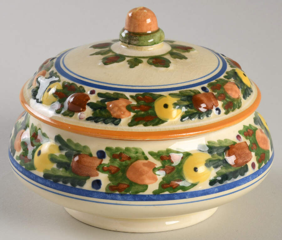 Della Robia Multicolor on Cream Sugar Bowl & Lid by Adams China-1