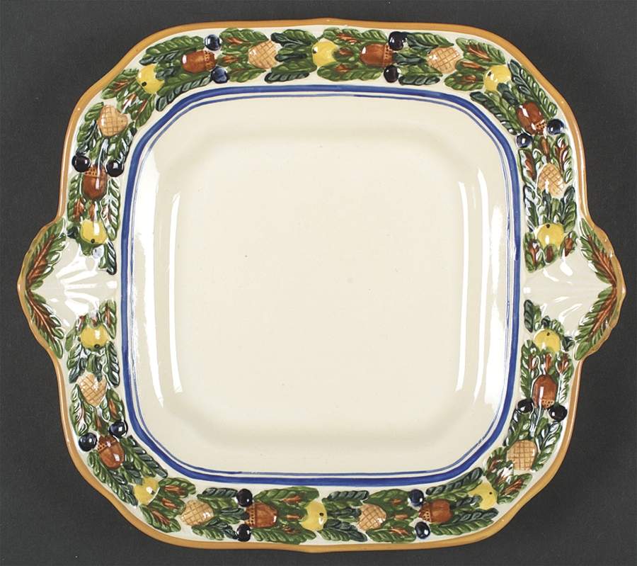 Della Robia Multicolor on Cream Square Handled Cake Plate by Adams China-1