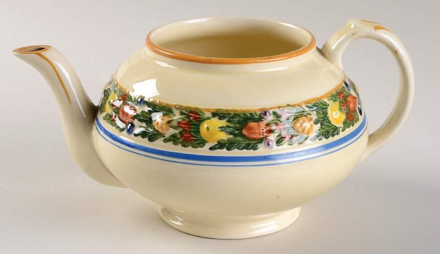 Della Robia Multicolor on Cream Teapot No Lid by Adams China-1