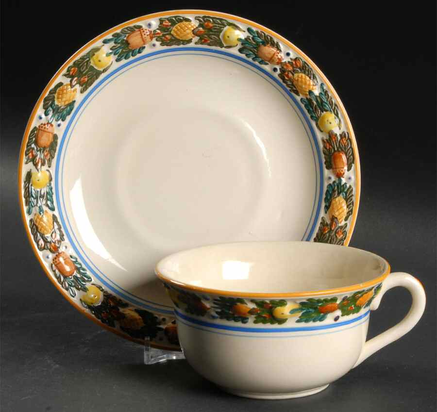 Della Robia Multicolor on Cream Oversized Cup & Saucer Set by Adams China-1