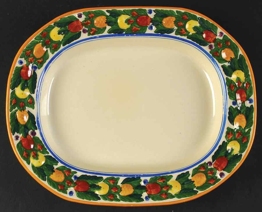 Della Robia Multicolor on Cream 11" Oval Serving Platter by Adams China-1