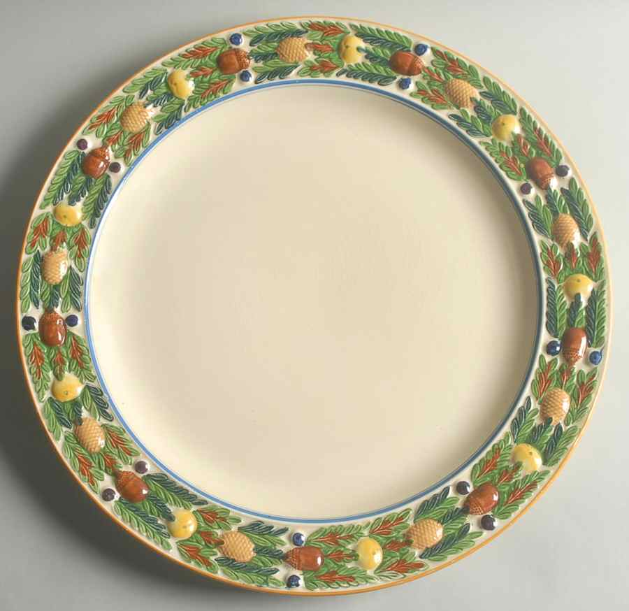 Della Robia Multicolor on Cream 14" Chop Plate (Round Platter) by Adams China-1