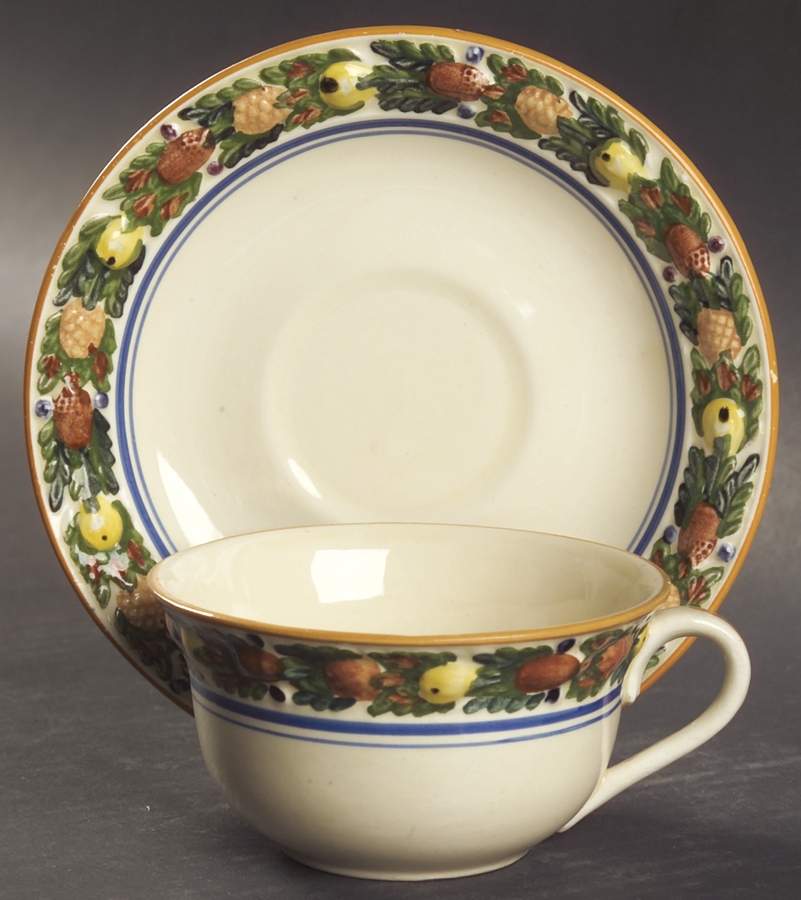 Della Robia Multicolor on Cream Flat Cup & Saucer Set by Adams China-1