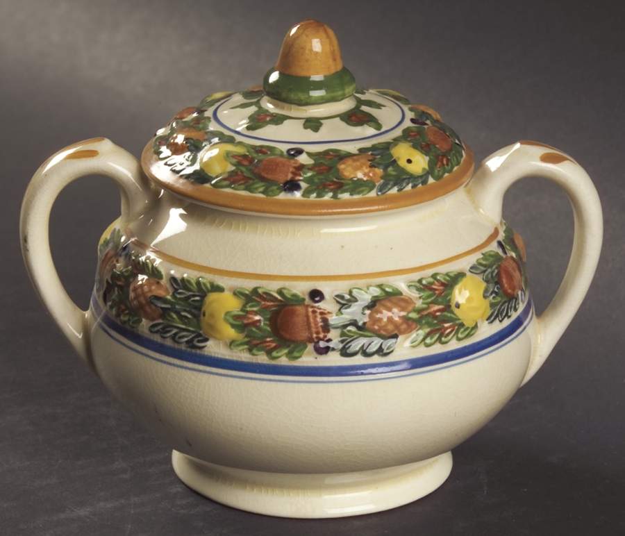 Della Robia Multicolor on Cream Sugar Bowl & Lid by Adams China-1