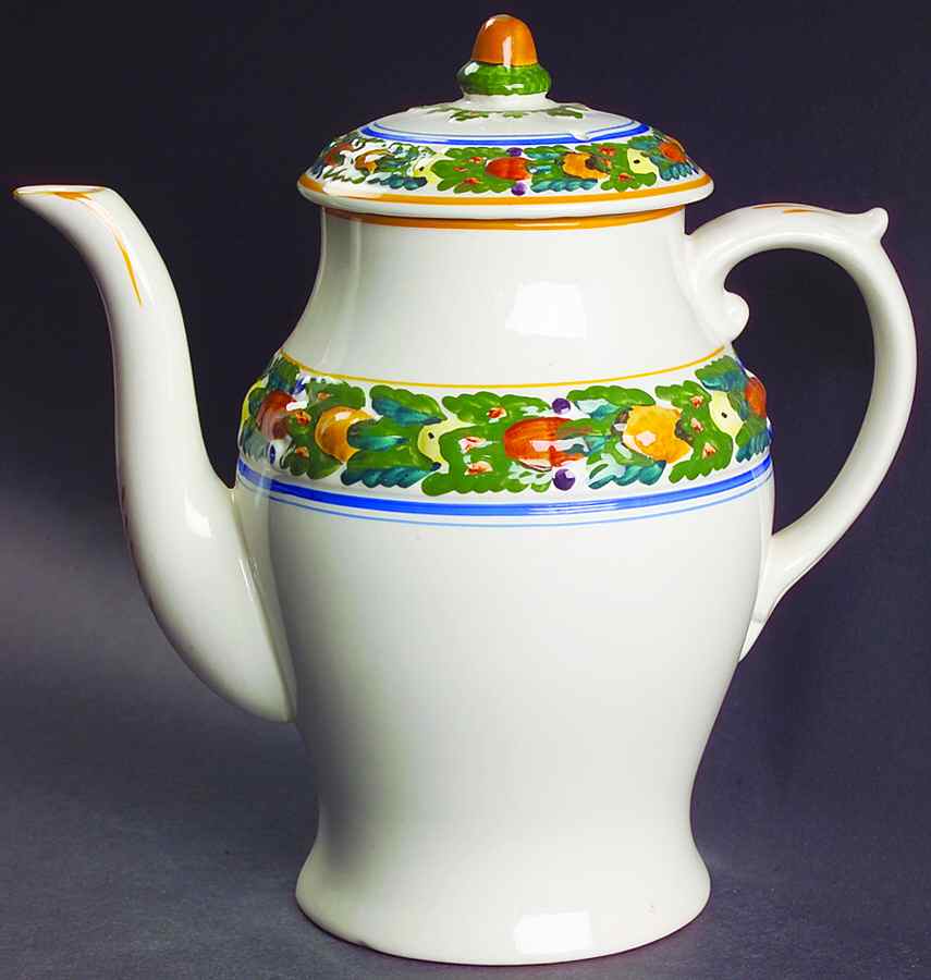 Della Robia Multicolor on White Coffee Pot & Lid by Adams China-1