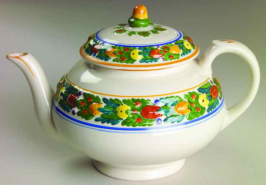 Della Robia Multicolor on White Teapot & Lid by Adams China-1