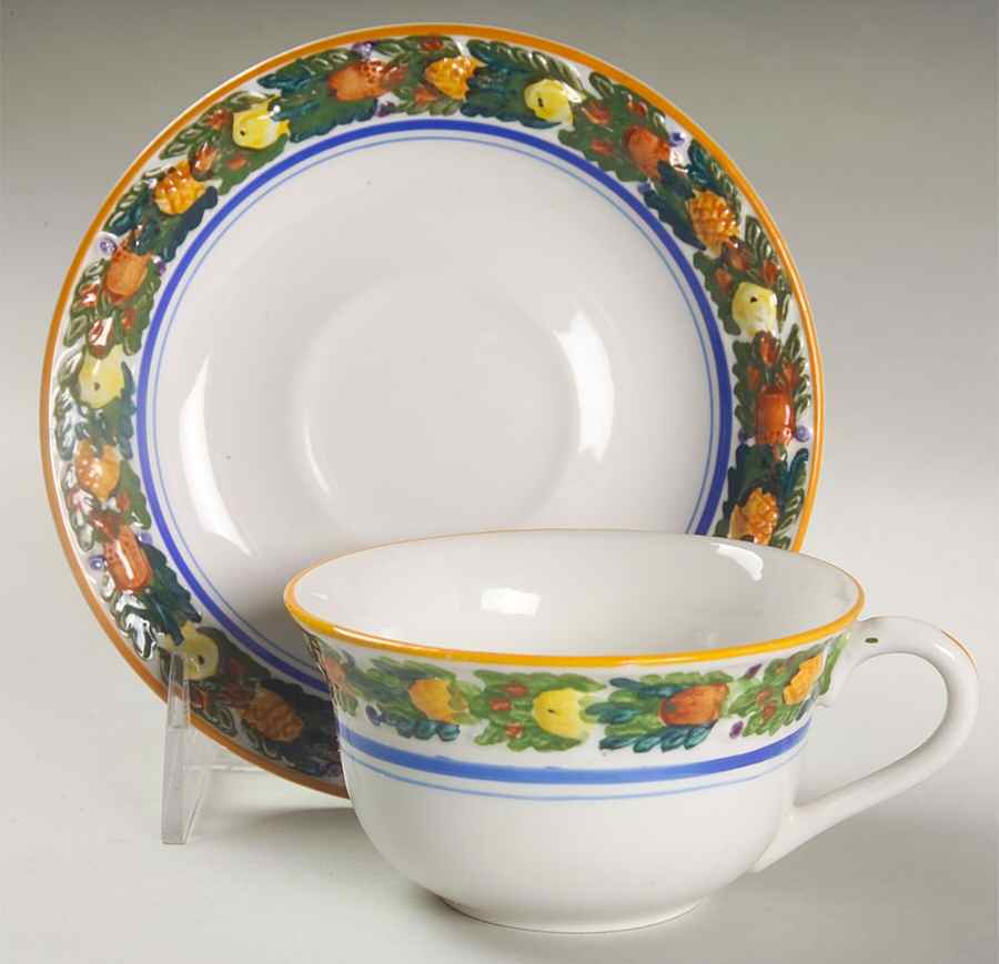 Della Robia Multicolor on White Flat Cup & Saucer Set by Adams China-1