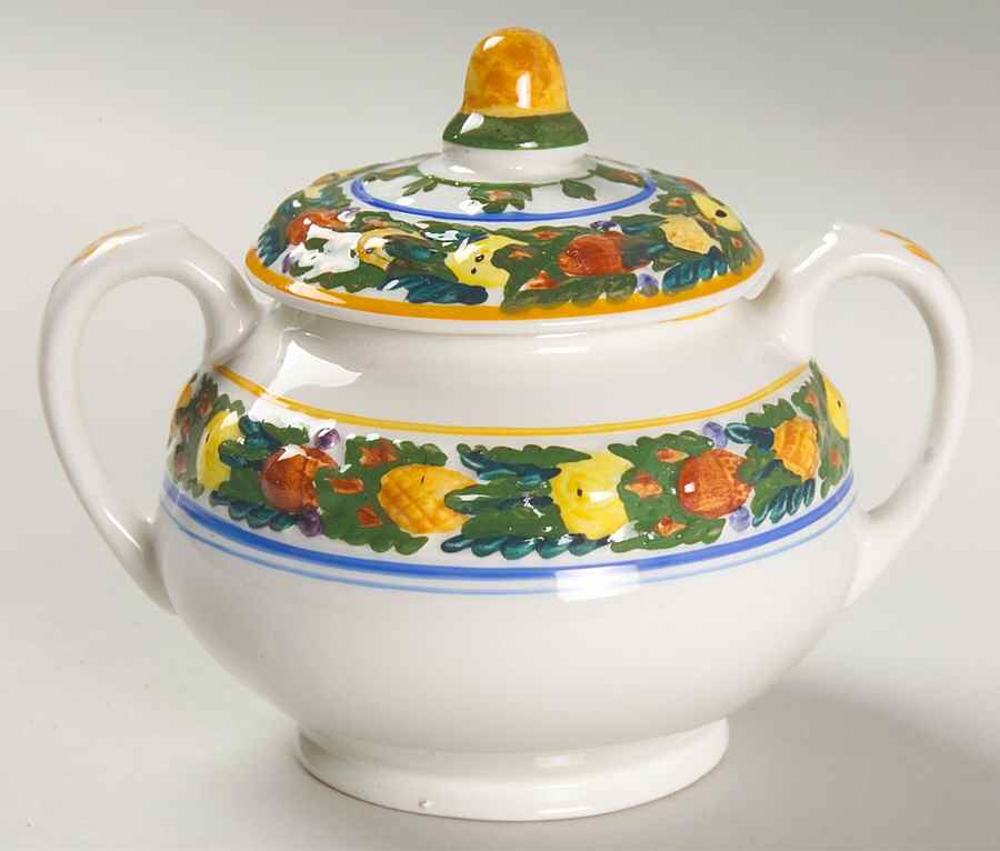 Della Robia Multicolor on White Sugar Bowl & Lid by Adams China-1