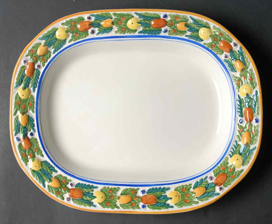 Della Robia Multicolor on White 11" Oval Serving Platter by Adams China-1