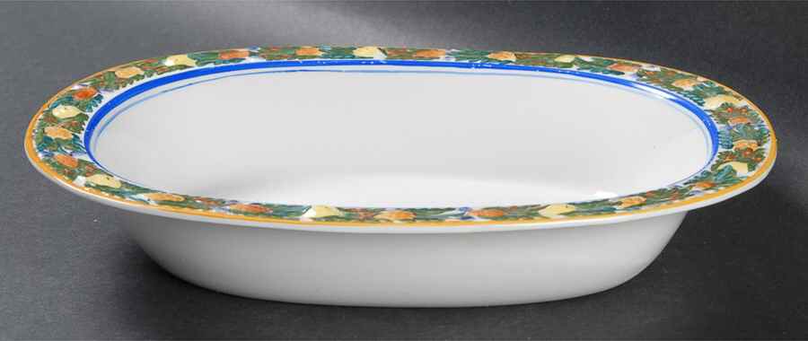Della Robia Multicolor on White 9" Oval Vegetable Bowl by Adams China-1