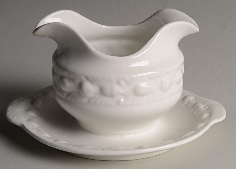 Della Robia White (Micratex) Gravy Boat with Attached Underplate by Adams China-1
