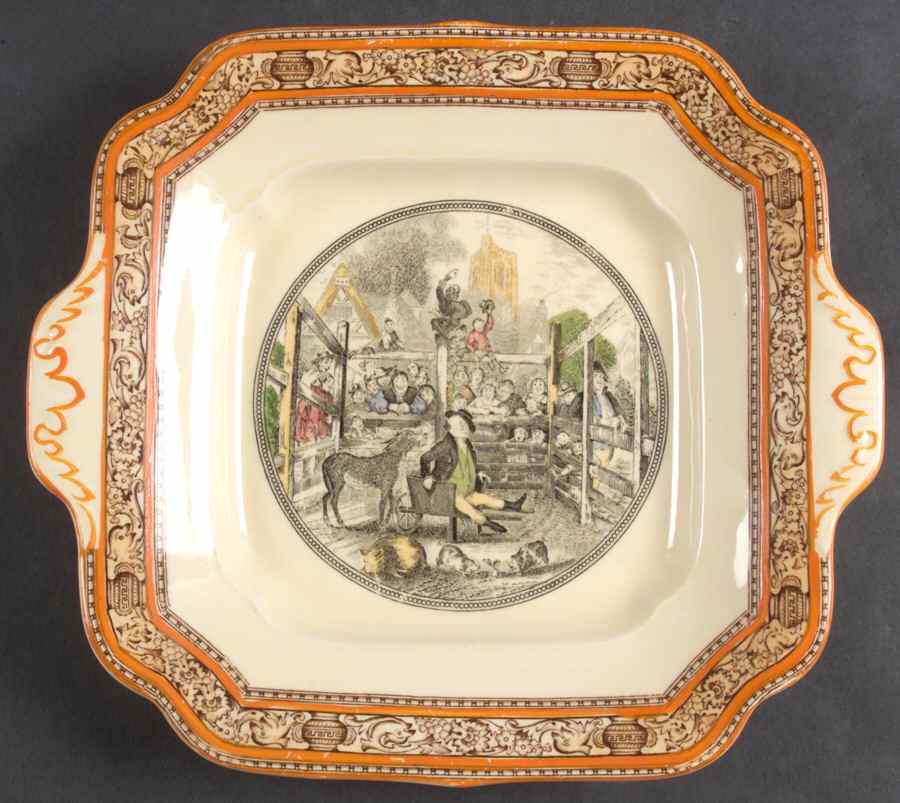 Dickens Orange (Old Back Stamp) Square Handled Cake Plate by Adams China-1