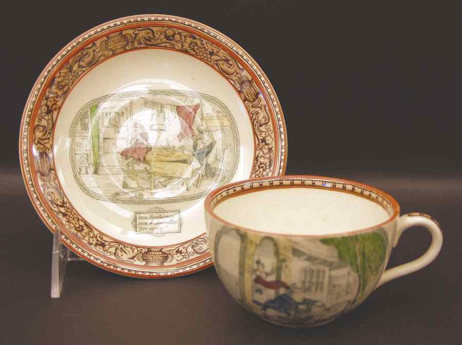 Dickens Orange (Old Back Stamp) Flat Cup & Saucer Set by Adams China-1