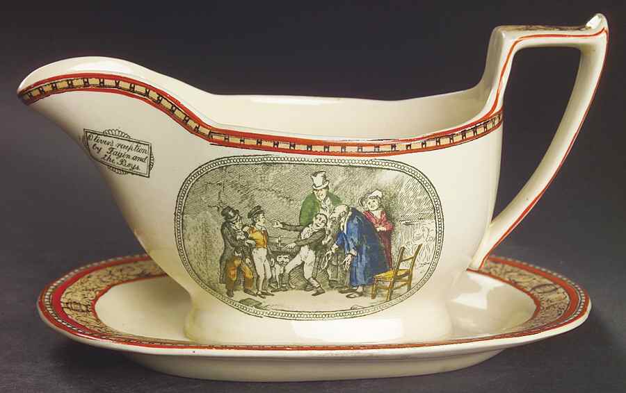 Dickens Orange (Old Back Stamp) Gravy Boat with Attached Underplate by Adams China-1