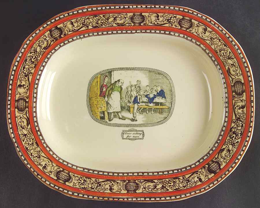 Dickens Orange (Old Back Stamp) 11" Oval Serving Platter by Adams China-1